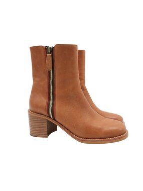 Silent D Nymphic Tan Brown Double Zip Heeled Ankle Boho Boots 38 7 7.5